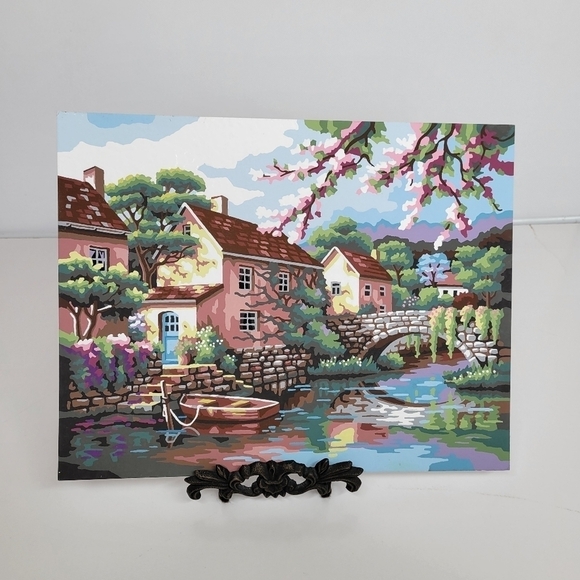 Village Canal Paint by Numbers 14 by 11 Acrylic Painting Finished - Picture 13 of 15